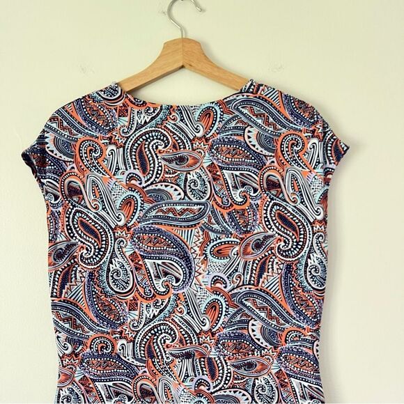 Title Nine Daring Floral Paisley Dress Purple Orange Size Large Knee Length - Picture 7 of 9